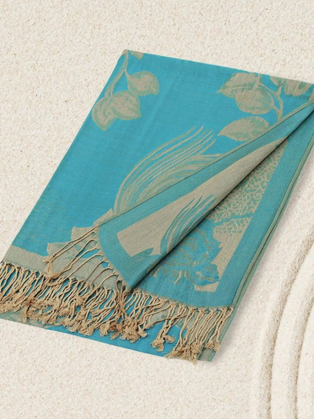 2PC Reversible Rose Floral Pashmina Scarf Shawl Wrap Set Lavender & Turquoise